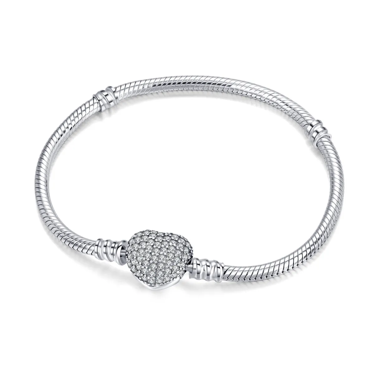 GENERICO - Pulsera Mujer Corazón con Brillos Estilo Charm Acero Inoxidable Regalo