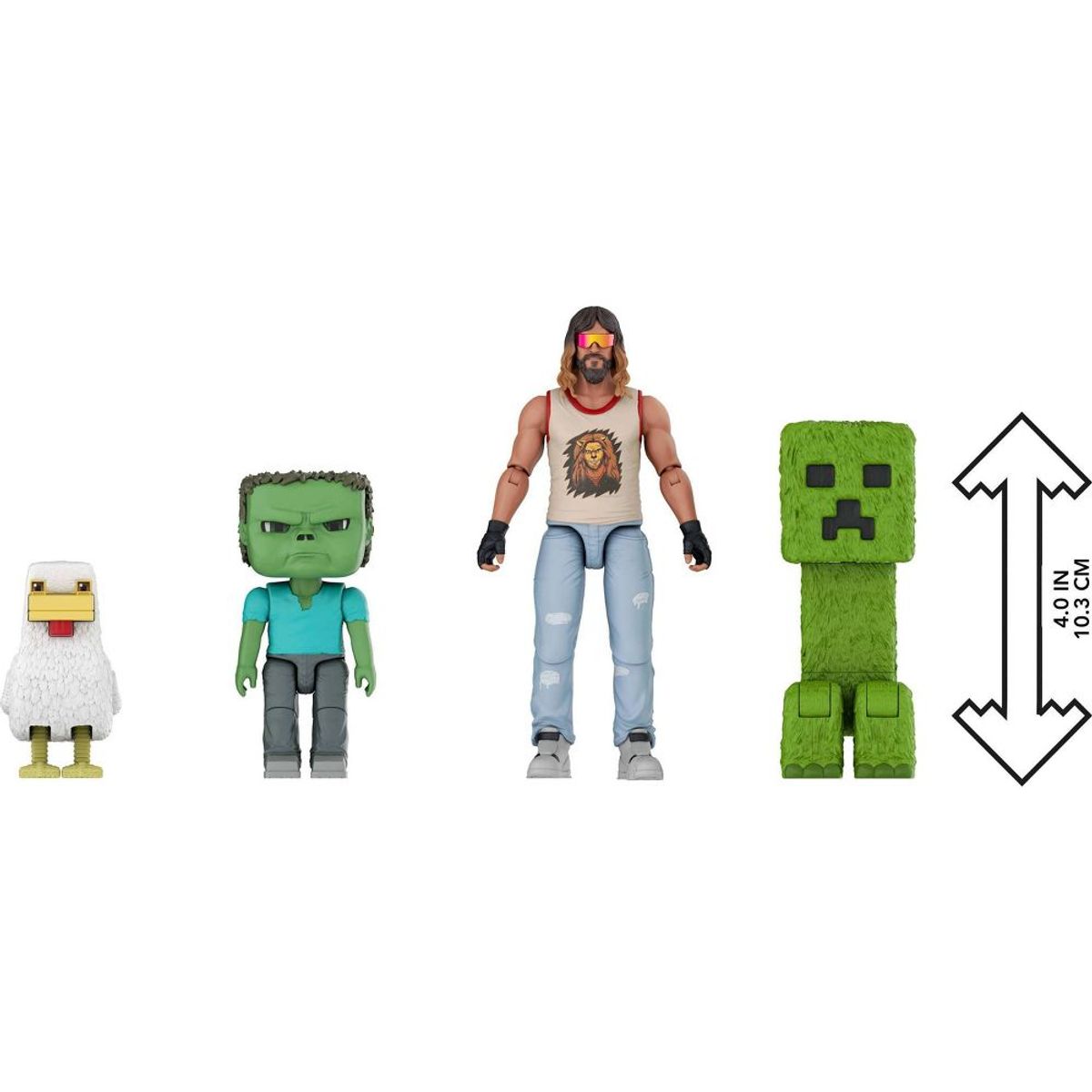 MINECRAFT - Set 4 Figuras Story Pack La Pelicula Garret Creeper Zombie Pollo