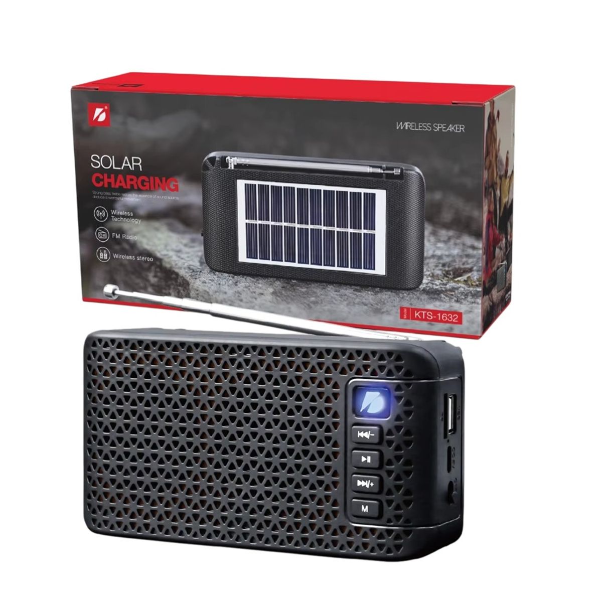 GENERICO - Radio FM  Portátil Recargable Con Bluetooth-USB-MicroSD y Carga Solar