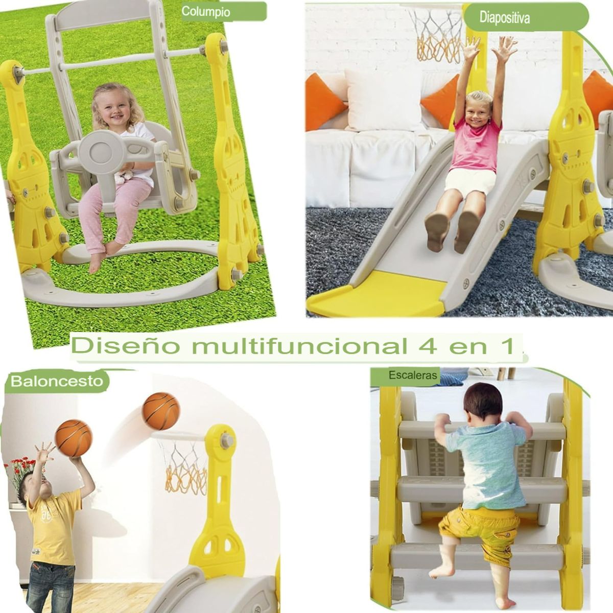 GENERICO - JUEGO ENTRENIMIENTO TOBOGAN INFANTIL COLUMPIO REGULABLE DESLIZADERA ESCALERA  ARO BALONCESTO PLEGABLE