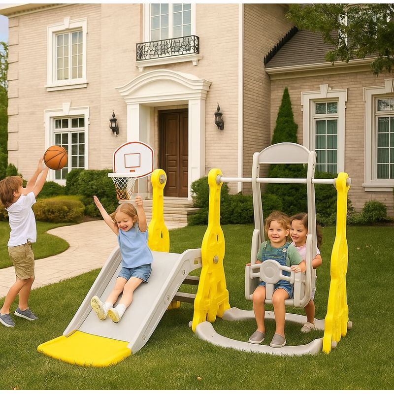 GENERICO - JUEGO ENTRENIMIENTO TOBOGAN INFANTIL COLUMPIO REGULABLE DESLIZADERA ESCALERA  ARO BALONCESTO PLEGABLE