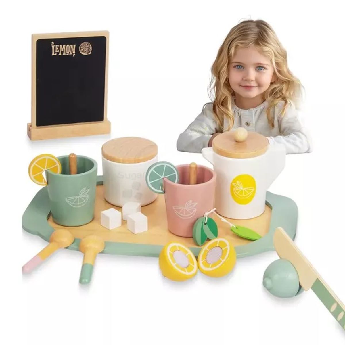 GENERICO - Juego tacitas de madera Bandeja de limonada de madera Montessori