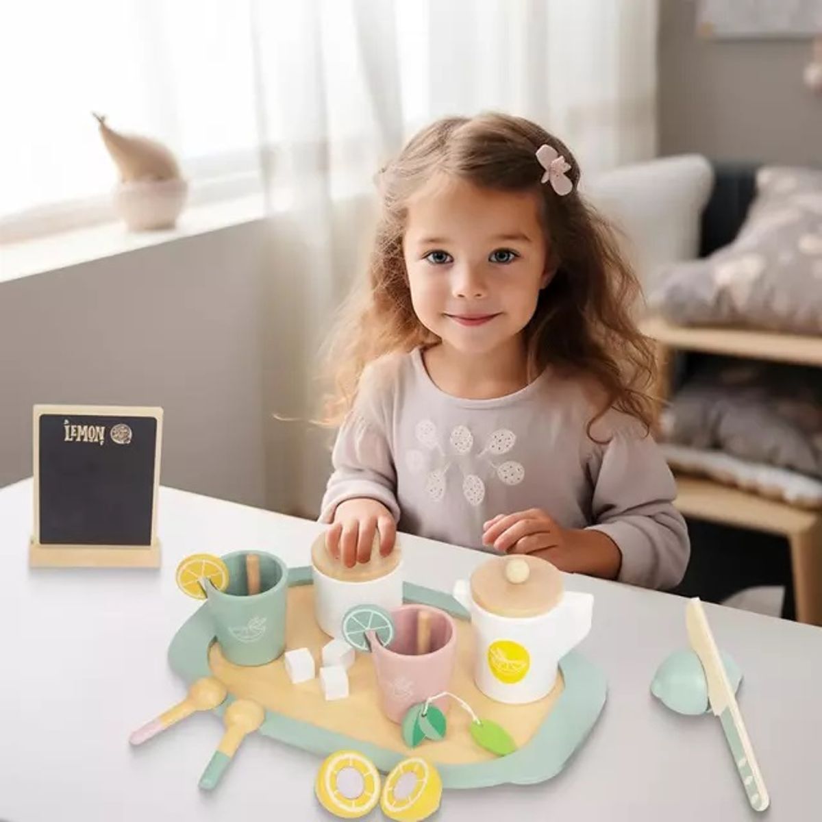 GENERICO - Juego tacitas de madera Bandeja de limonada de madera Montessori