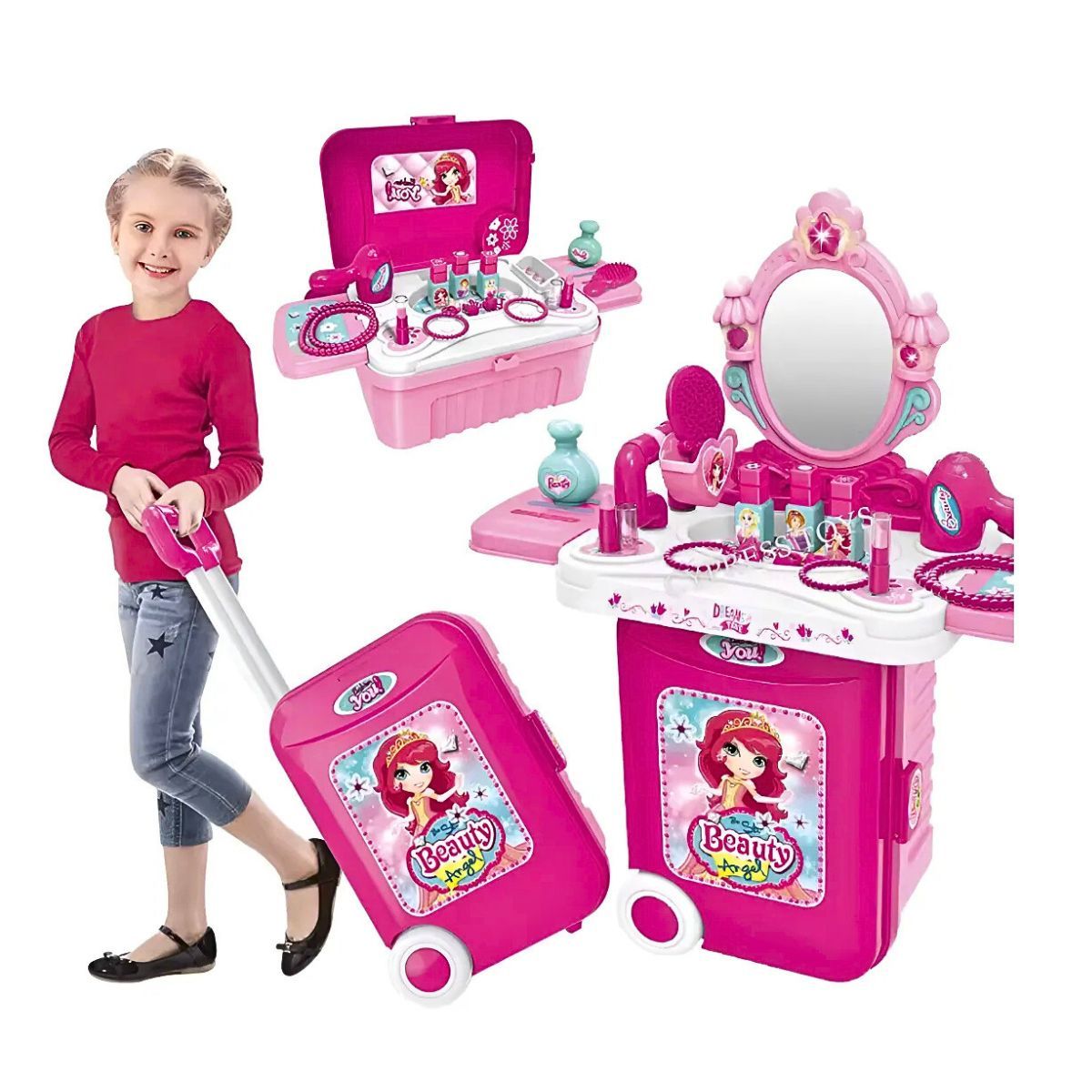 GENERICO - Juguete Maleta De Belleza Para Niñas 3 En 1 Con Luz Y Sonido