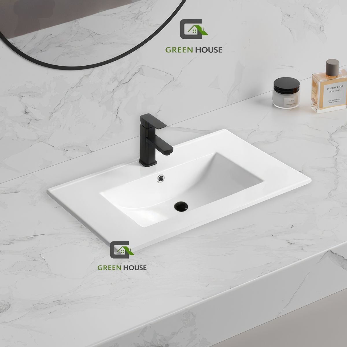 GREEN HOUSE - LAVATORIO CON REBOSE VITRIFICADO EMPOTRADO - BLANCO