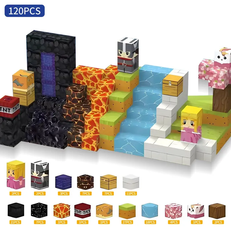 GENERICO - Bloques Magnéticos Minecraft Clasico Lava Caballero120pcs