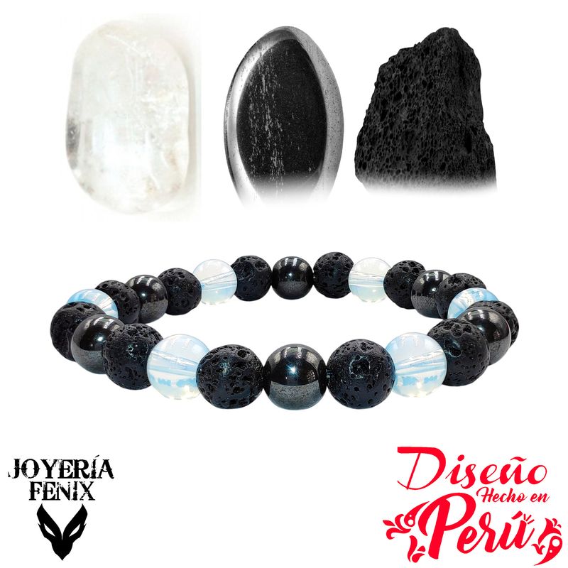 JOYERIA FENIX - Pulsera Triple Protección Volcánica - Joyería Fénix