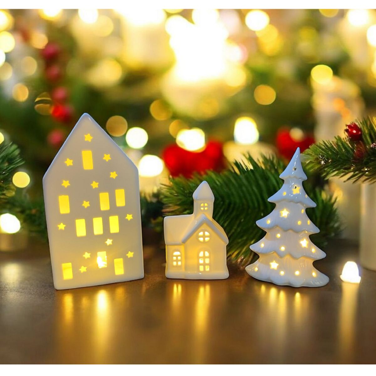 GENERICO - CASITA DE PORCELANA CON LUZ LED  NAVIDEÑO