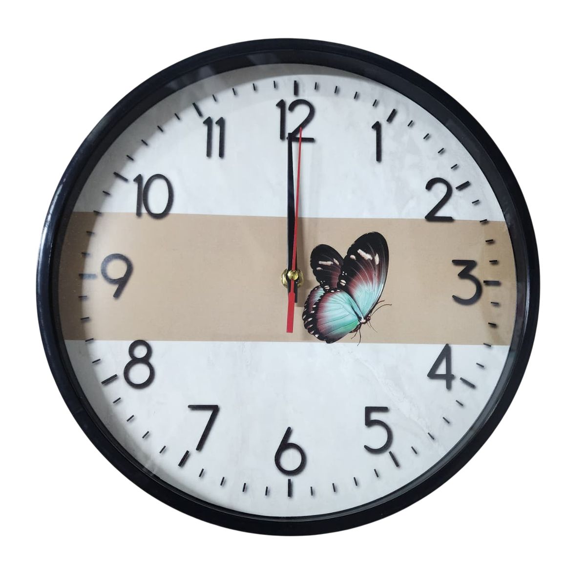 GENERICO - Reloj de pared de 27cm a pila AA - Mariposa - NEGRO