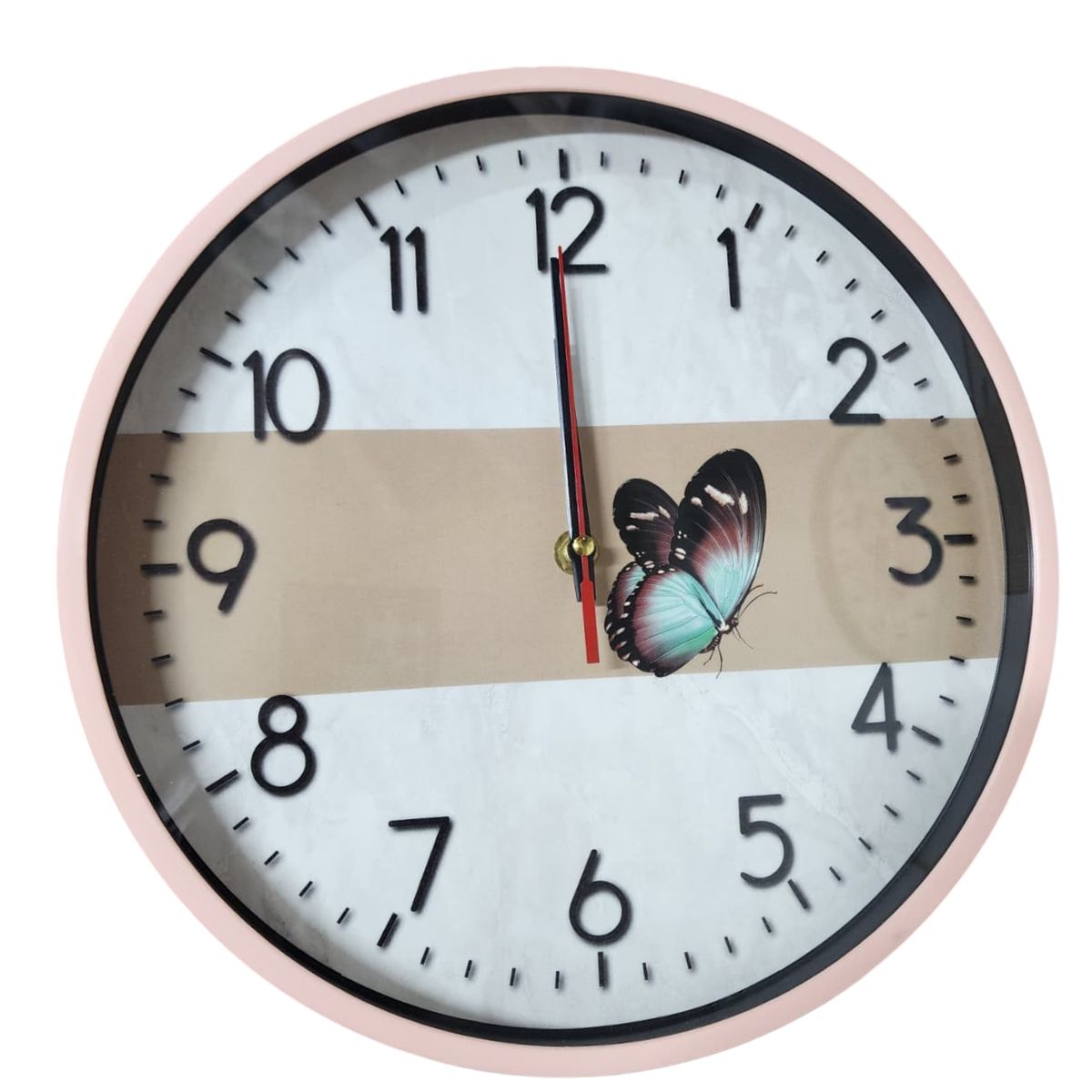 GENERICO - Reloj de pared de 27cm a pila AA - Mariposa - ROSA