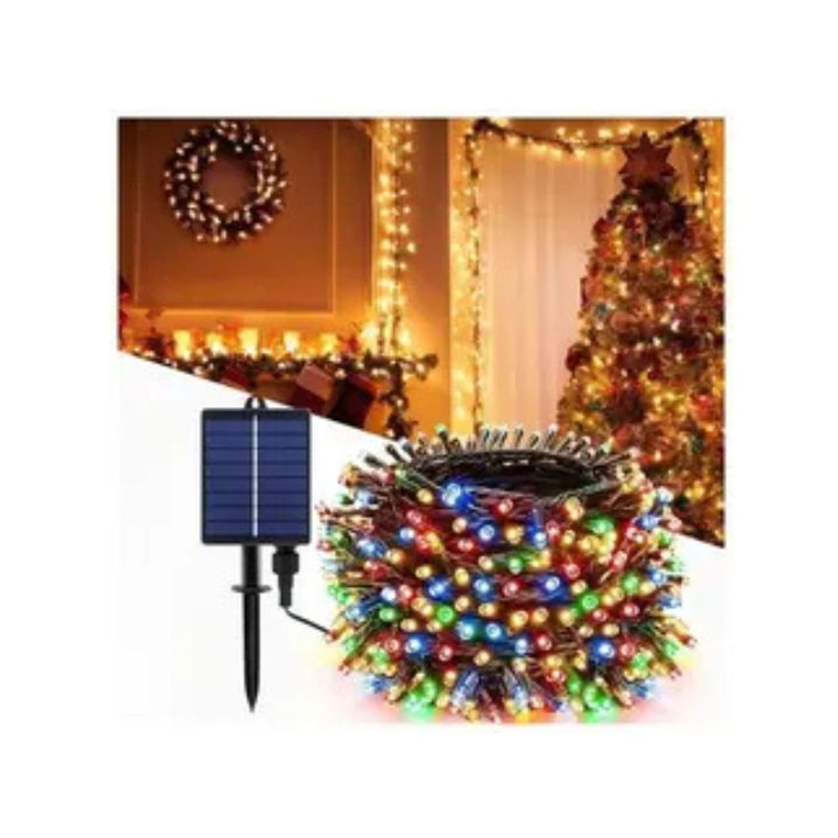 GENERICO - LUCES NAVIDEÑAS DE COLORES DE 300 FOCOS - CON PANEL SOLAR