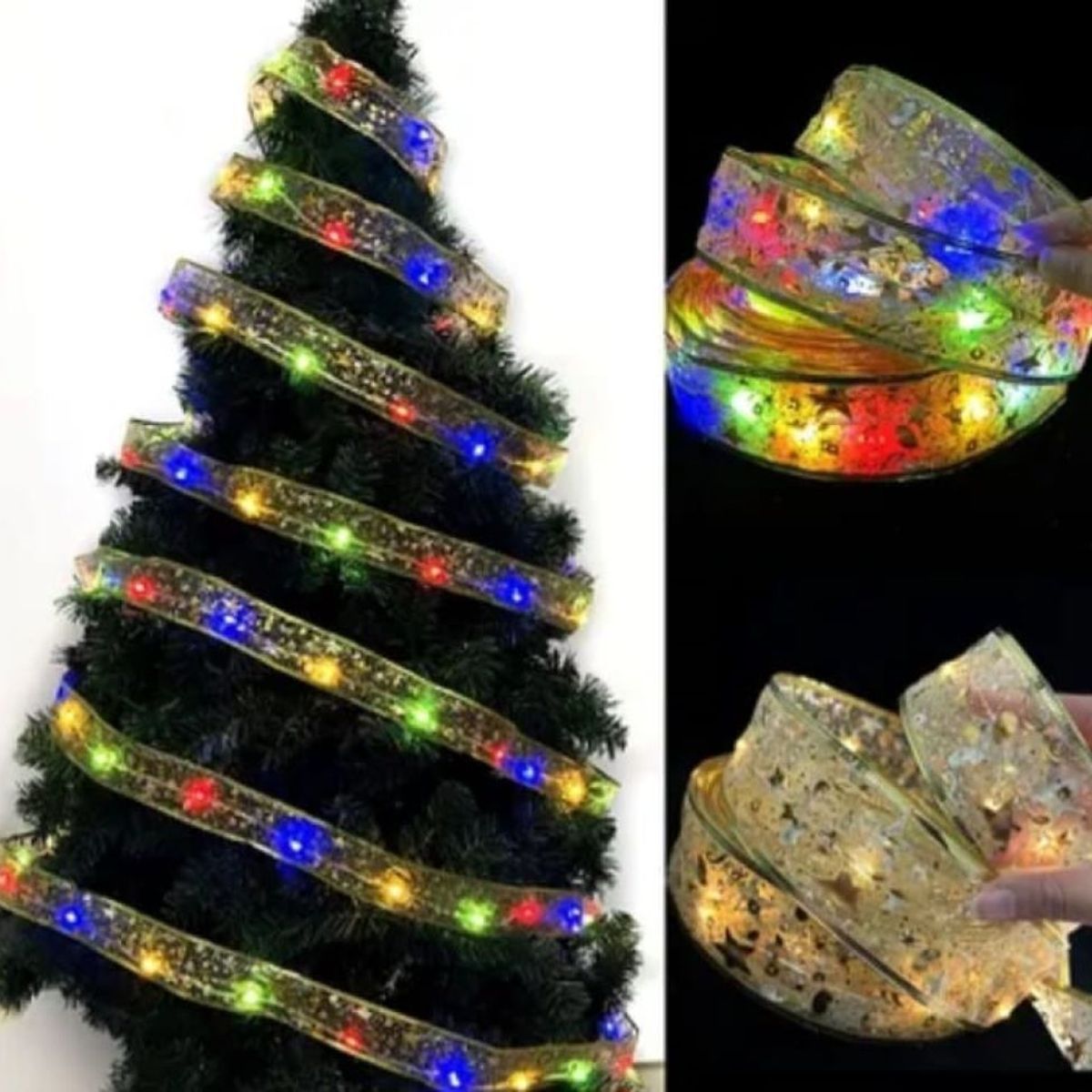 GENERICO - CINTA DE TELA CON LUCES LED PARA ARBOL NAVIDEÑO - LUZ MULTICOLOR