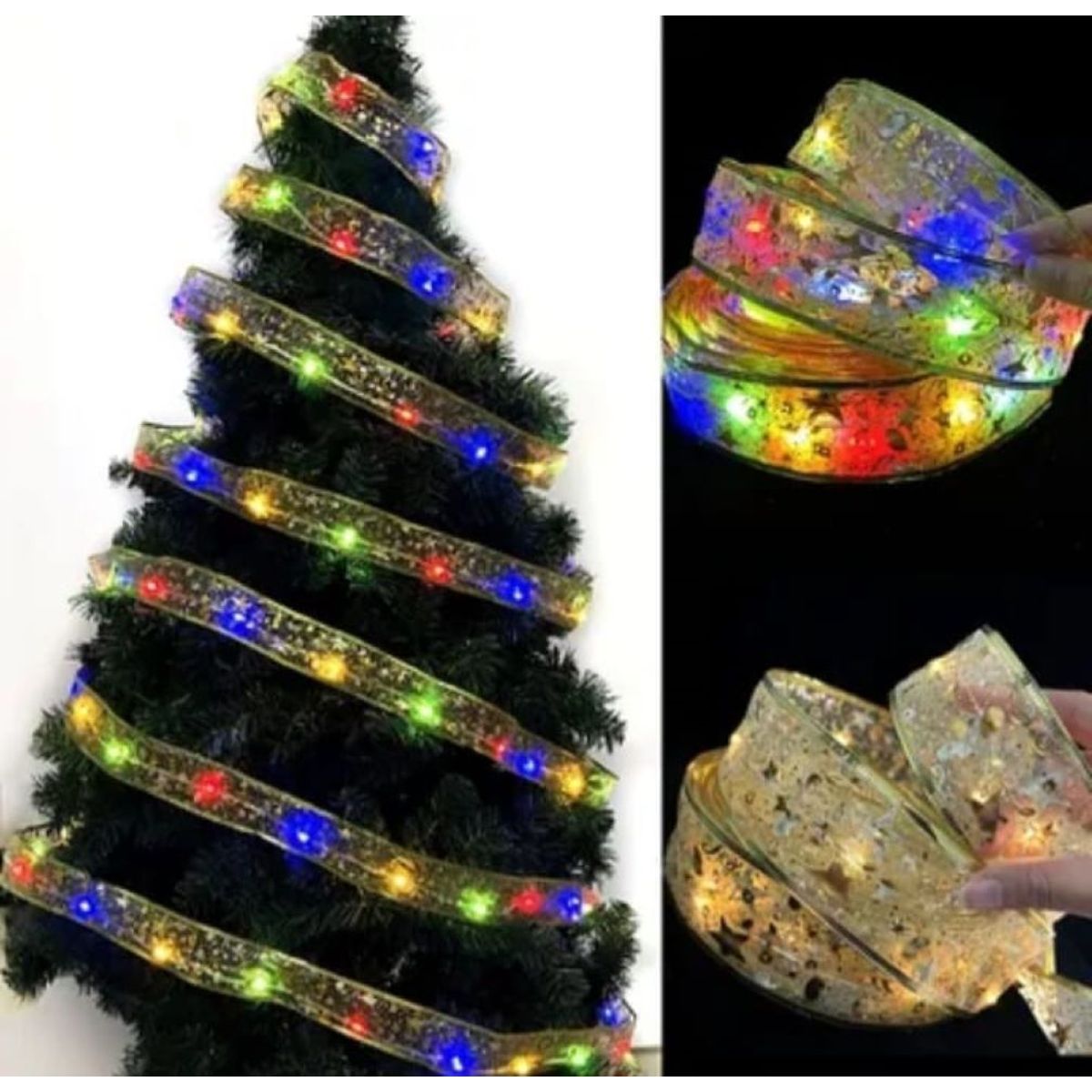 GENERICO - CINTA DE TELA CON LUCES LED PARA ARBOL NAVIDEÑO - LUZ MULTICOLOR