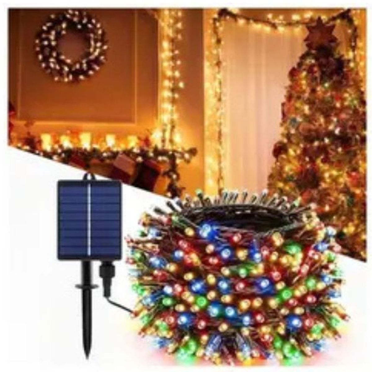 GENERICO - LUCES NAVIDEÑAS MULTICOLOR 100 FOCOS  - CON PANEL SOLAR