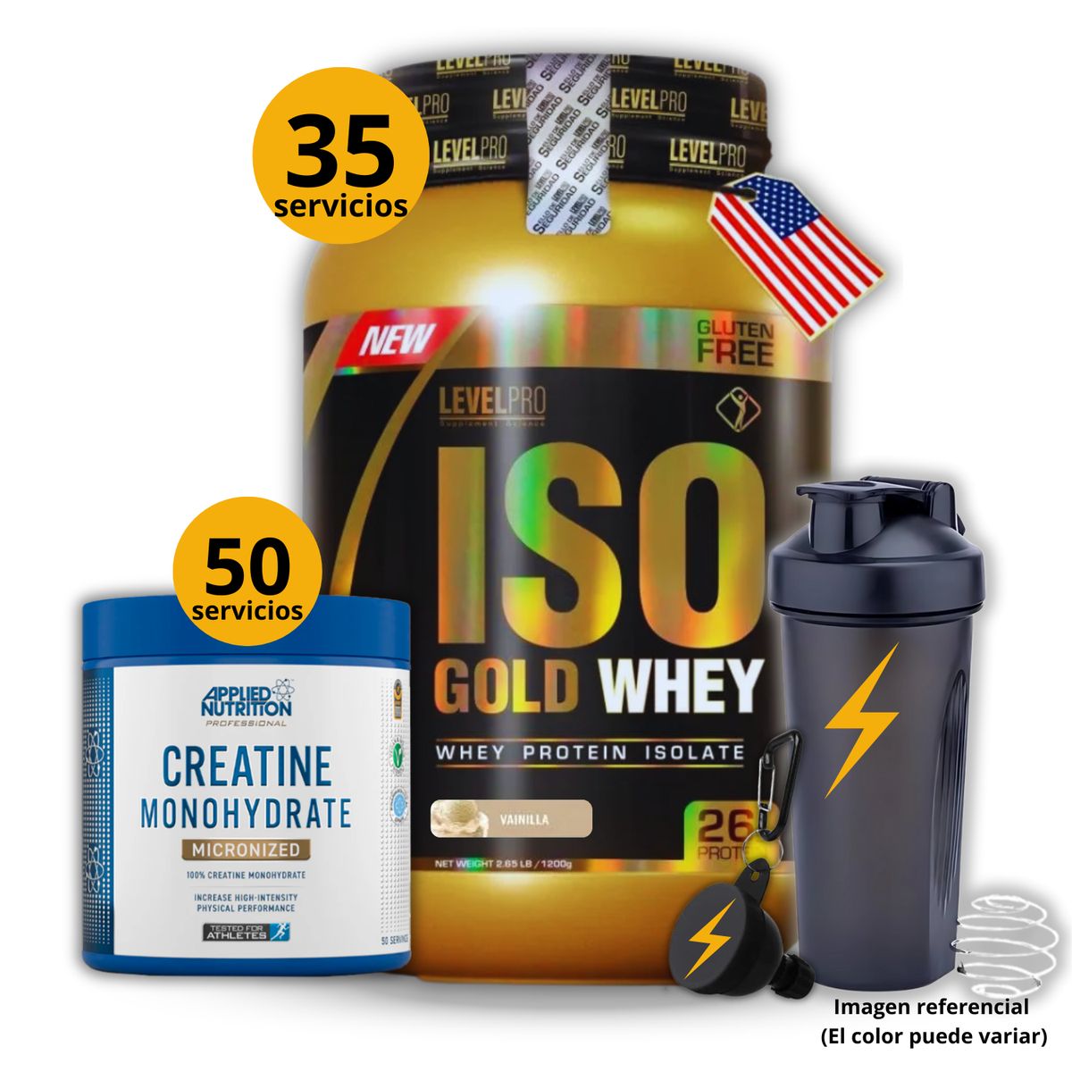 UNIVERSE NUTRITION - Proteína Iso gold whey de 1kg Vainilla + Creatina Applied Nutrition de 250gr + regalos
