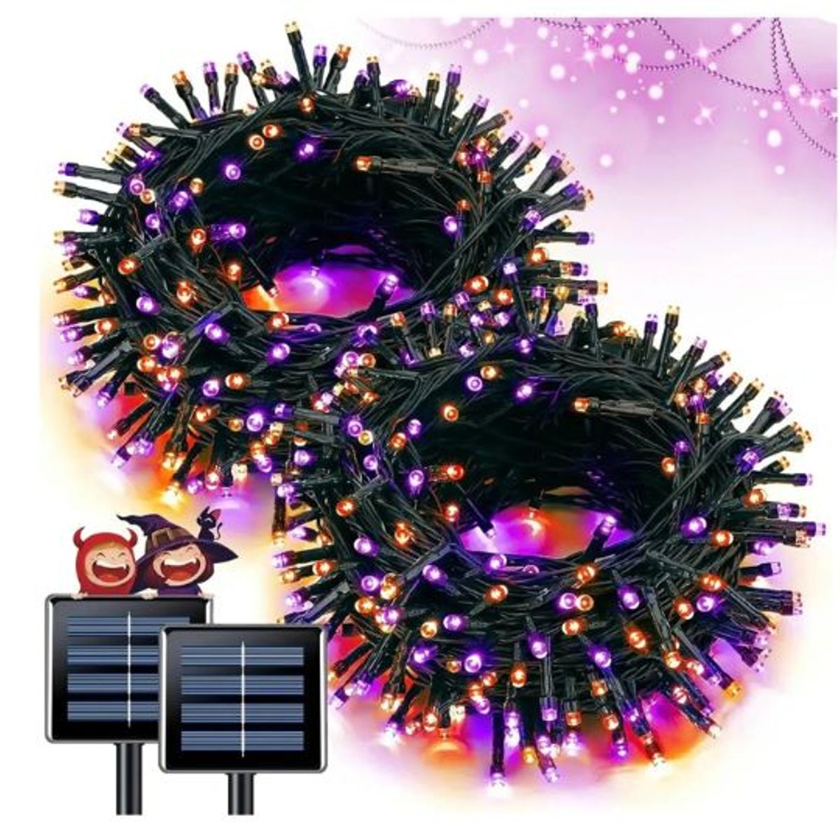 GENERICO - 2 TIRAS DE LUCES NAVIDEÑAS MULTICOLOR 100 FOCOS  - CON PANEL SOLAR