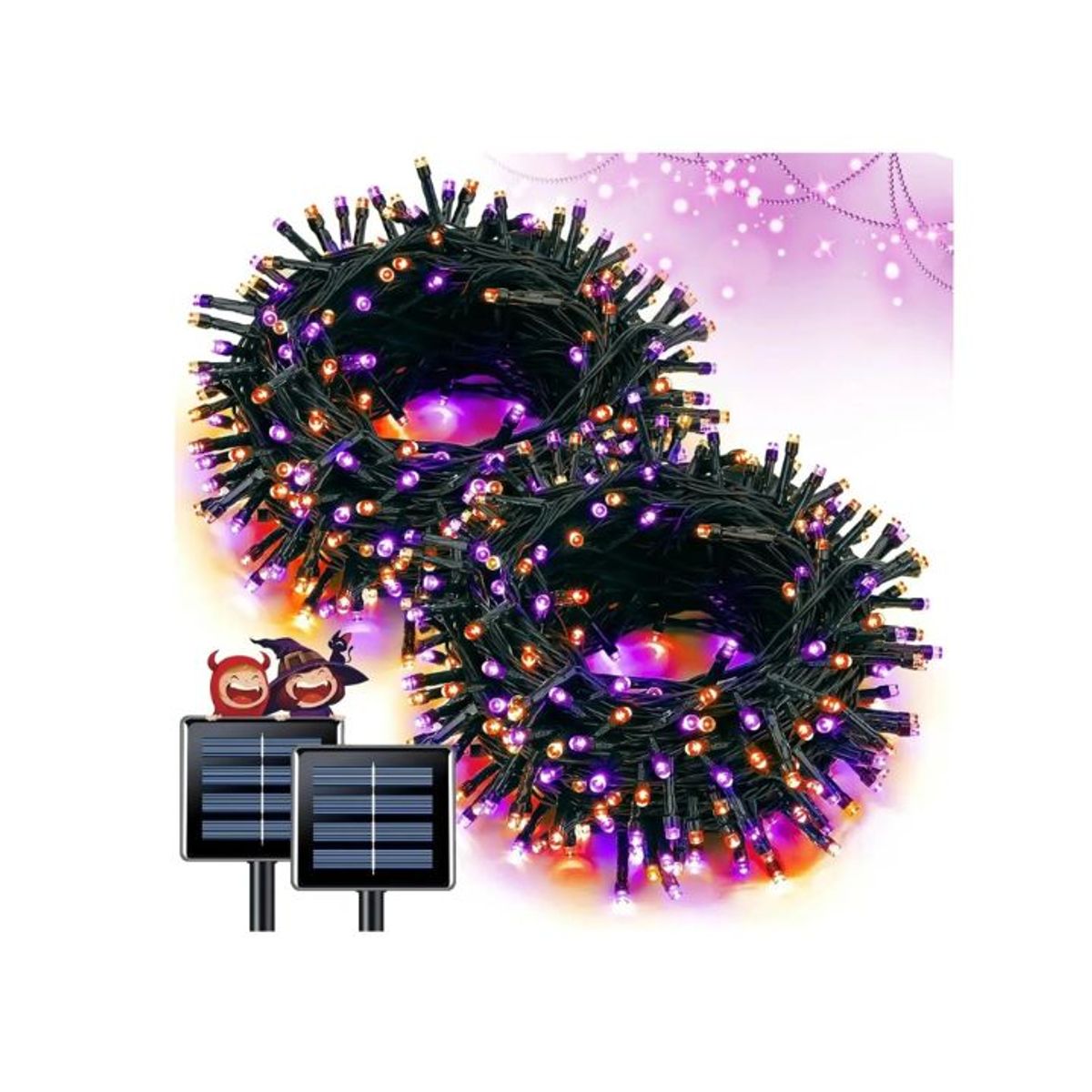 GENERICO - 2 TIRAS DE LUCES NAVIDEÑAS MULTICOLOR 100 FOCOS  - CON PANEL SOLAR