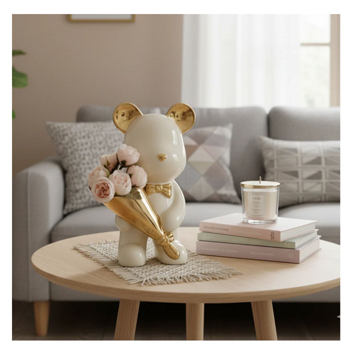 GENERICO - Adorno decorativo de oso en cerámica - Elegante para hogar o regalo