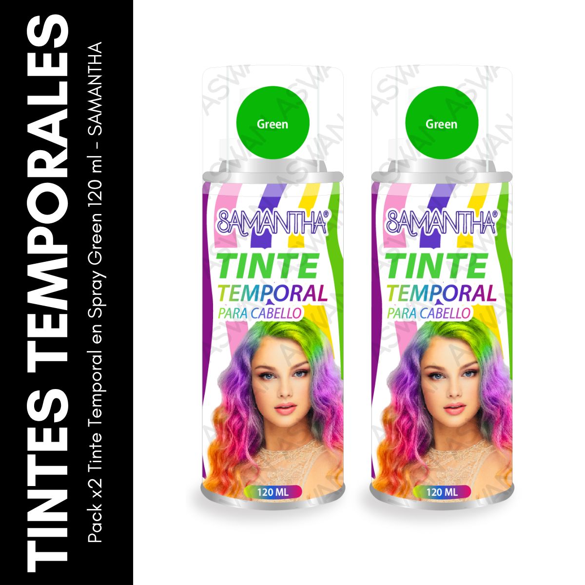 GENERICO - Pack x2 Tinte Temporal en Spray Green 120 ml - SAMANTHA