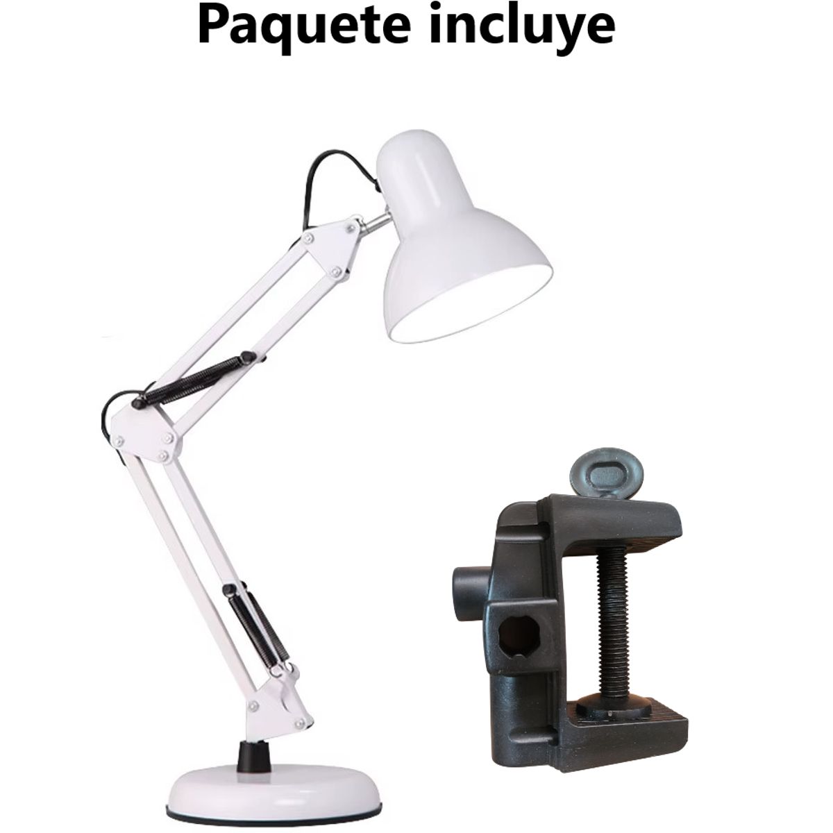 GENERICO - Lampara de Escritorio Plegable de Metal con Clip y base - BLANCO