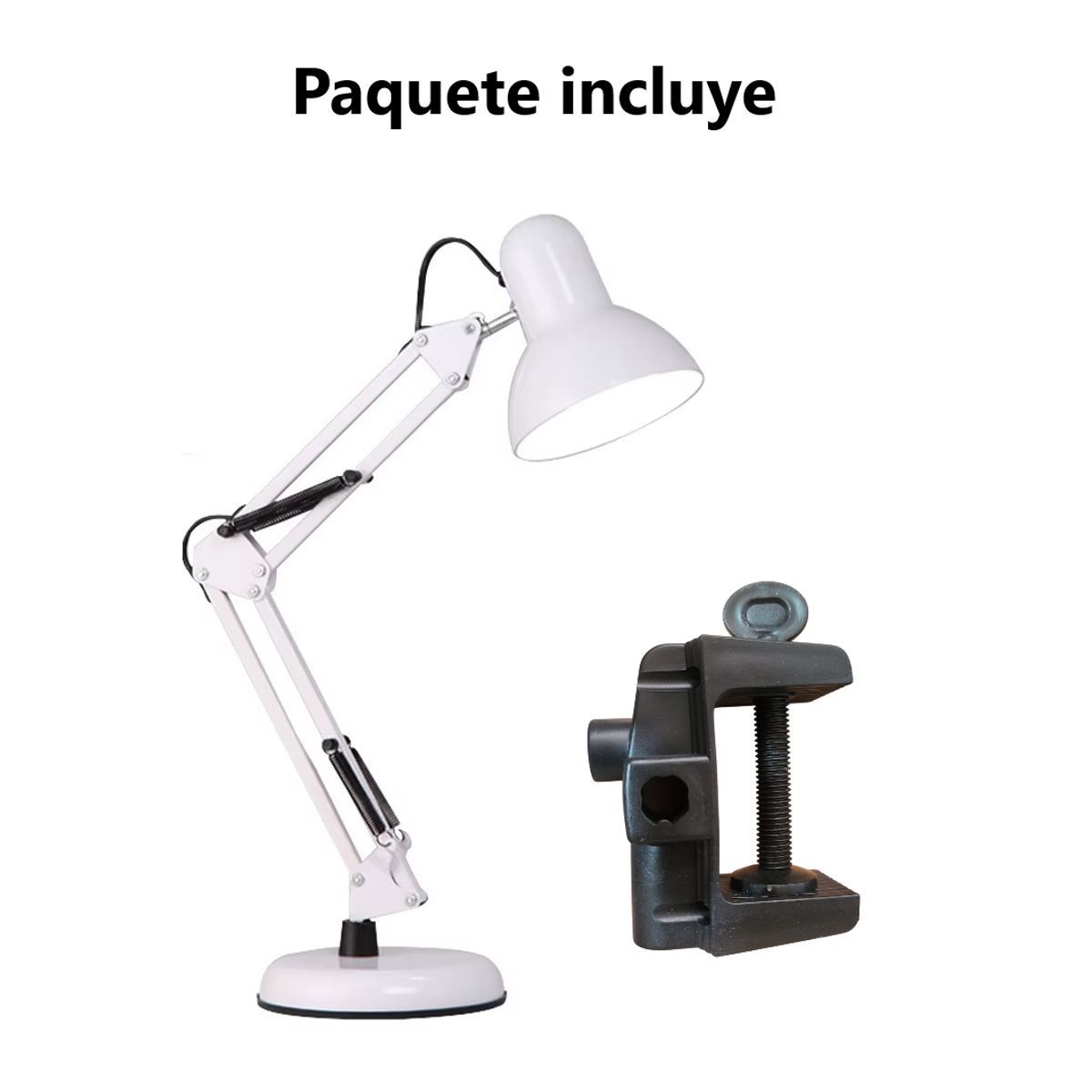 GENERICO - Lampara de Escritorio Plegable de Metal con Clip y base - BLANCO