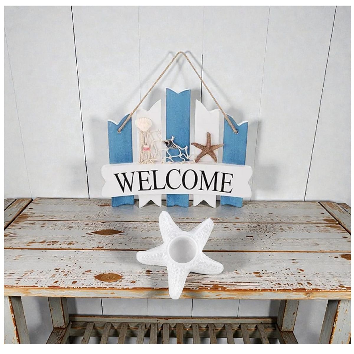 GENERICO - Pack Decoración Marina Welcome + Porta Vela Estrella de Mar