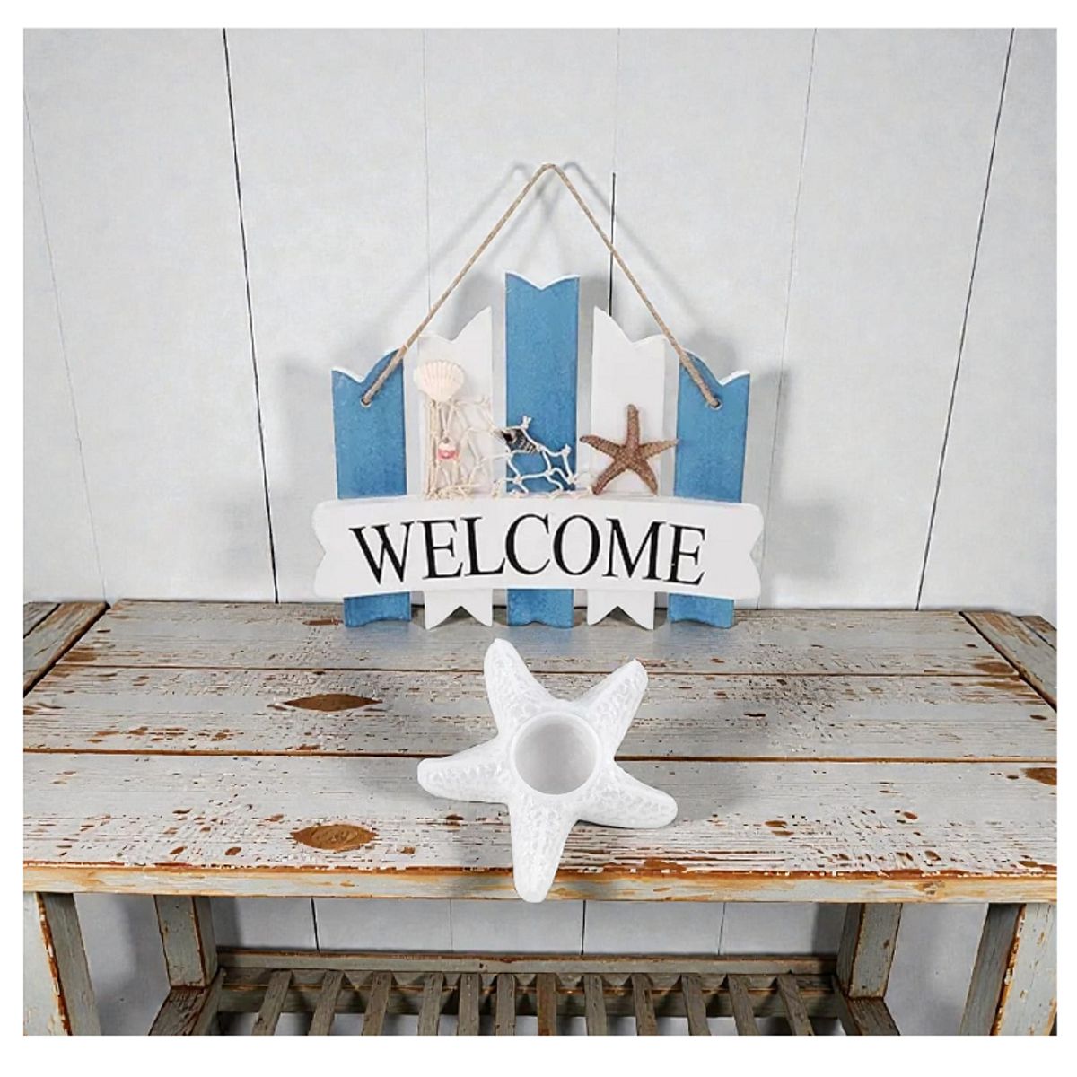 GENERICO - Pack Decoración Marina Welcome + Porta Vela Estrella de Mar
