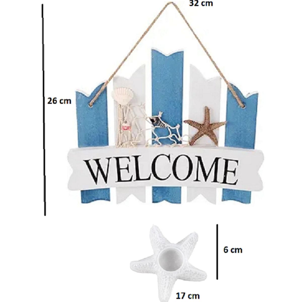 GENERICO - Pack Decoración Marina Welcome + Porta Vela Estrella de Mar