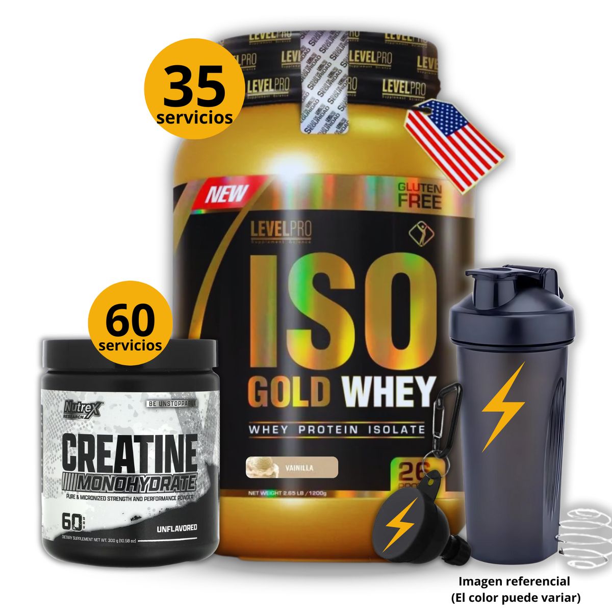 UNIVERSE NUTRITION - Proteína Iso gold whey de 1kg Chocolate + Creatina Nutrex de 300gr + regalos