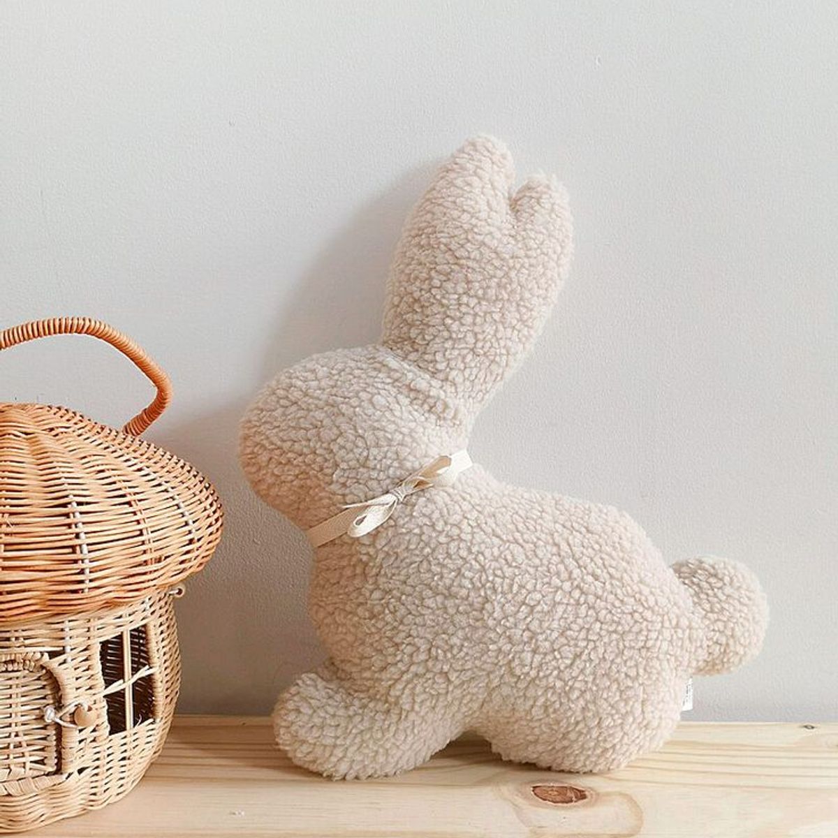 GENERICO - Cojín Conejo Pascua Decoración Nórdica 40x40 cm Cinta Blanca