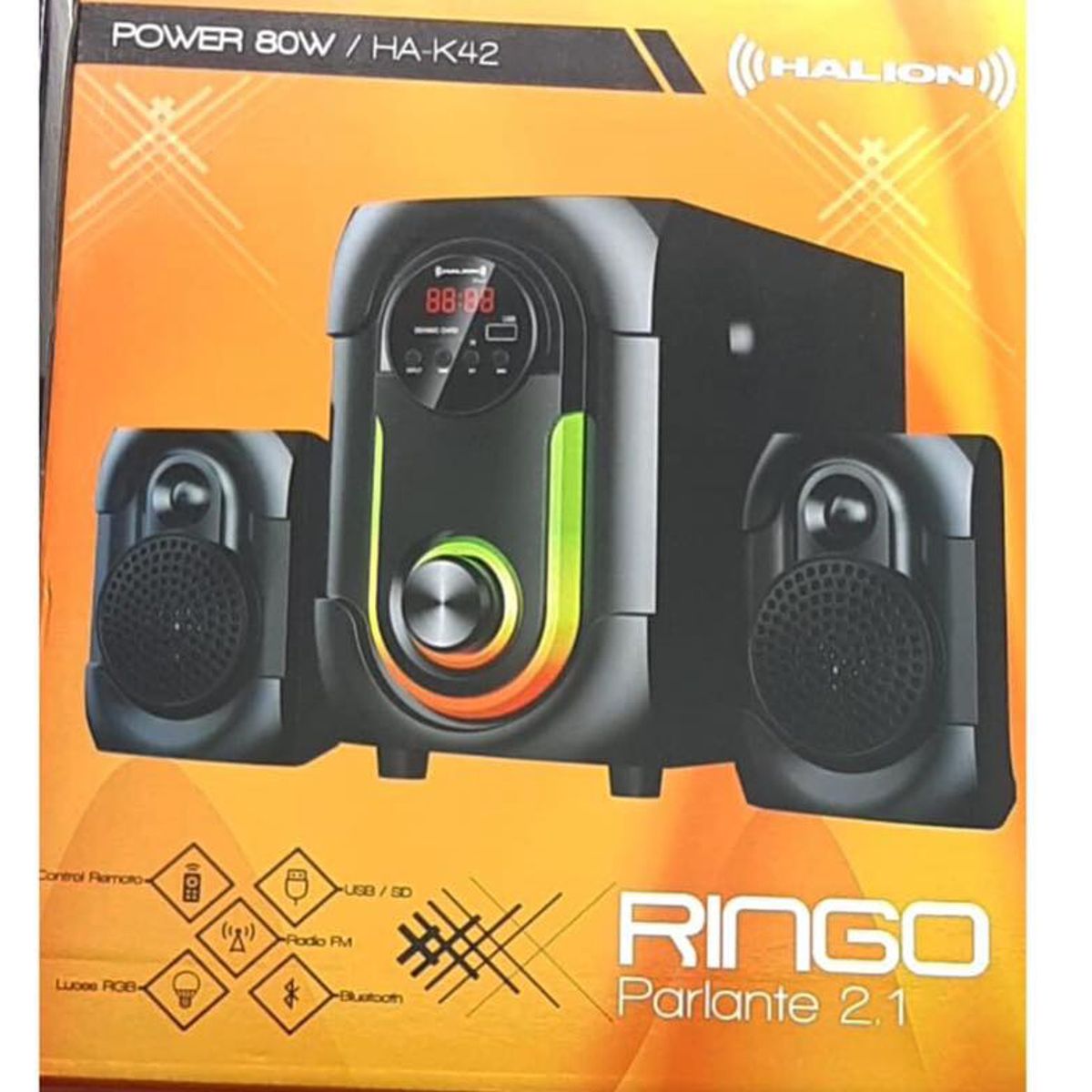 GENERICO - Parlante 2.1 Halion HA-K42 Ringo Subwoofer 4” USB SD BT FM 80W