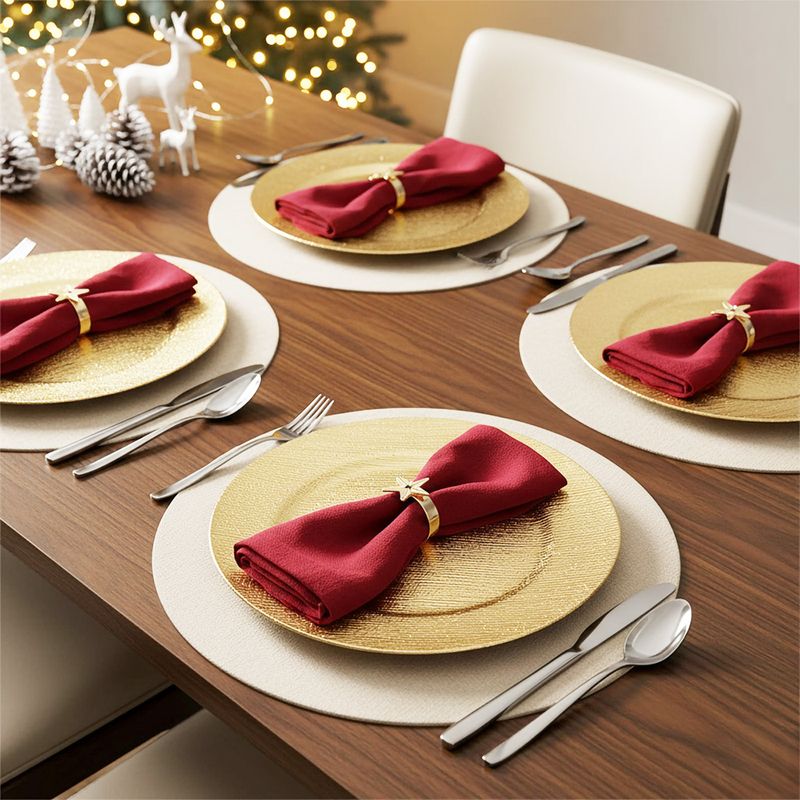 GENERICO - Plato de Sitio 4 Pzas Navidad Rayos Dorado 33cm 13