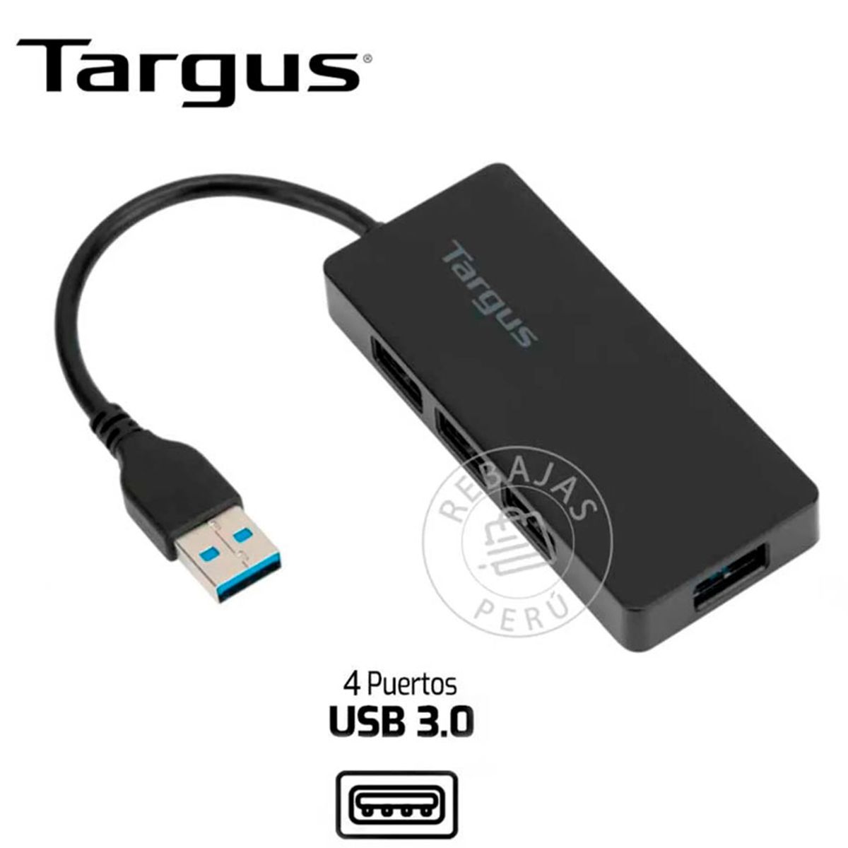 TARGUS - Hub USB 3.0 Targus 4 Puertos Negro, Alta Velocidad para PC y Mac