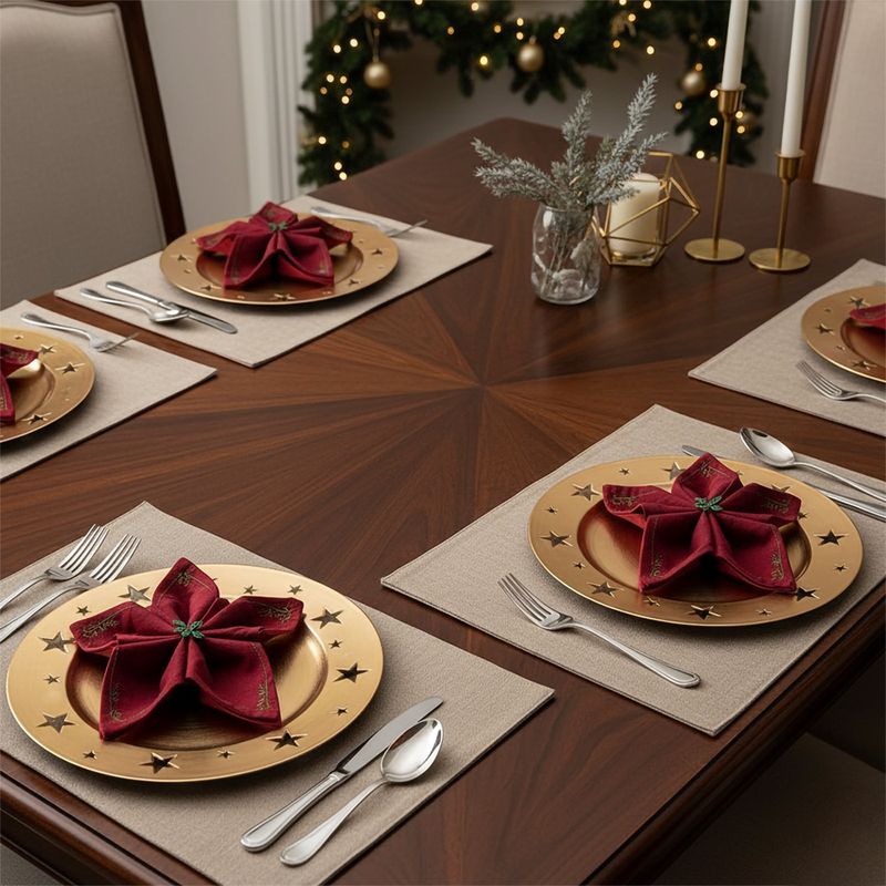 GENERICO - Plato de Sitio 4 Pzas Navidad Estrellas Dorado 33cm 13