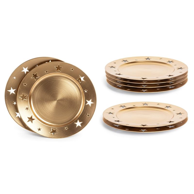 GENERICO - Platos de Sitio 6 Pzas Navidad Estrellas Dorado 33cm 13
