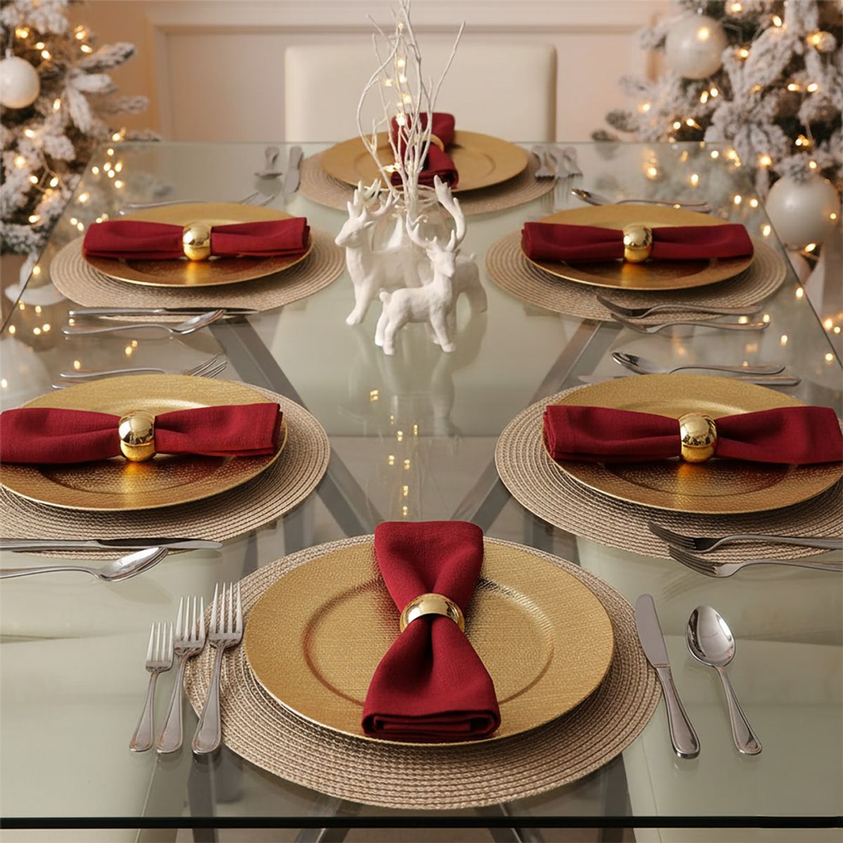 GENERICO - Plato de Sitio 8 Pzas Navidad Rayos Dorado 33cm 13