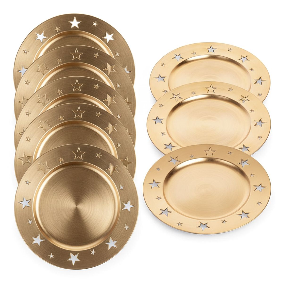 GENERICO - Platos de Sitio 8 Pzas Navidad Estrellas Dorado 33cm 13