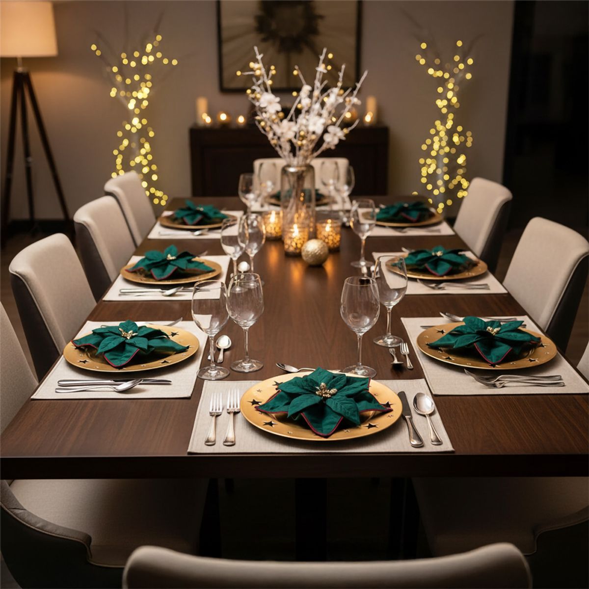 GENERICO - Platos de Sitio 8 Pzas Navidad Estrellas Dorado 33cm 13