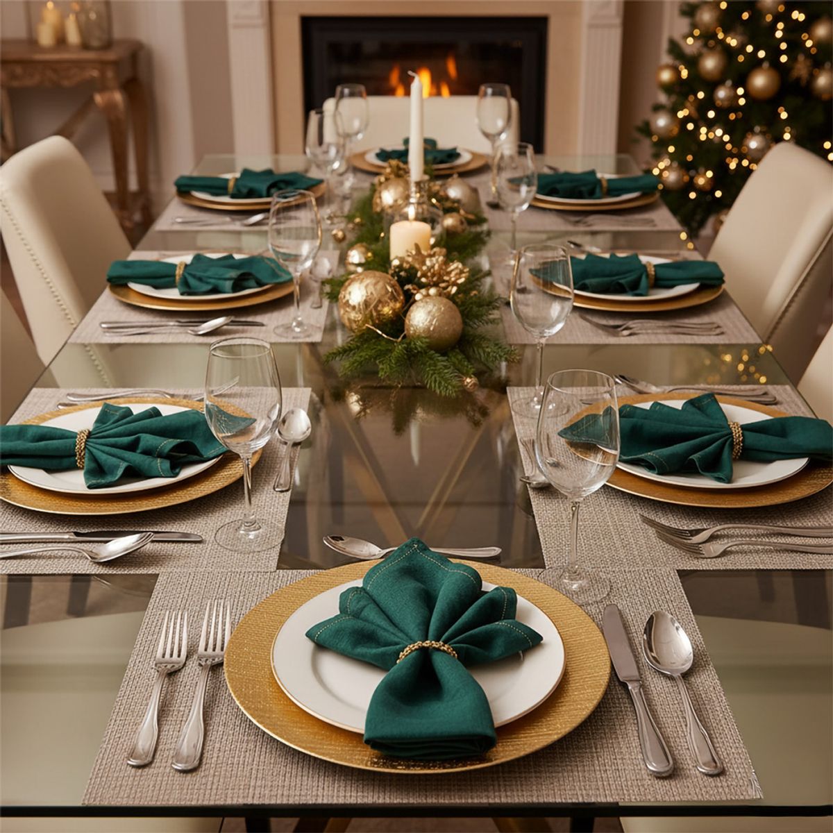 GENERICO - Plato de Sitio 12 Pzas Navidad Rayos Dorado 33cm 13