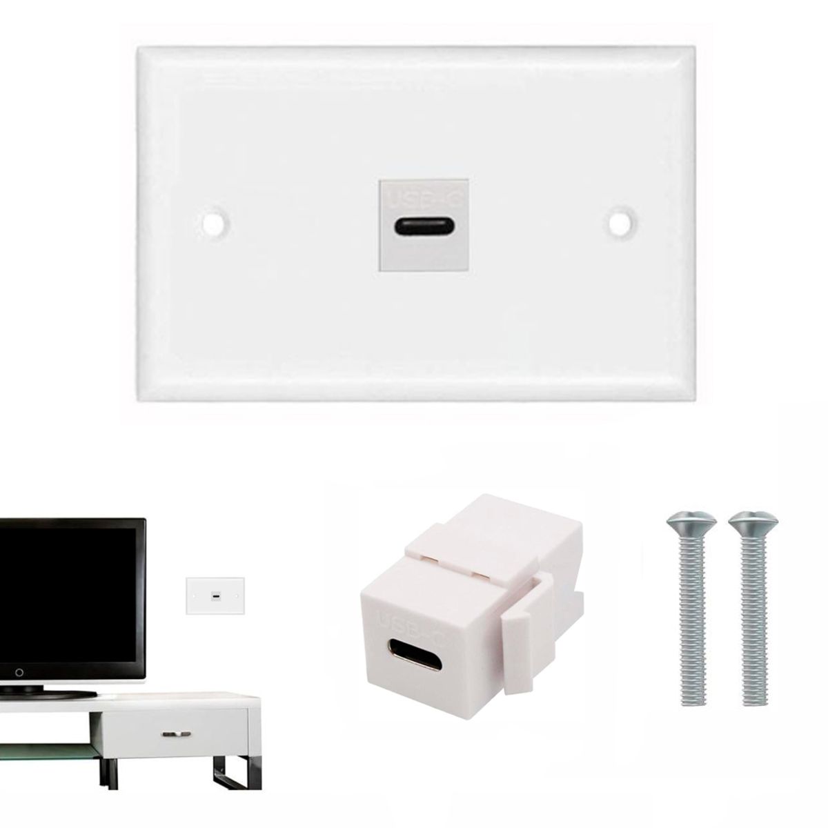 NETCOM - Placa de pared ABS 1 puerto USB C TIPO C Faceplate hembra a hembra NETCOM