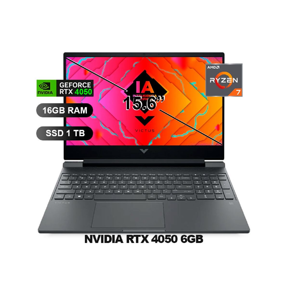 HP - Laptop HP Victus 15-FB2020LA 15.6” FHD 144Hz, AMD Ryzen 7 8845HS, 16GB DDR5, 1TB SSD, RTX-4050 6GB GDDR6, Free DOS
