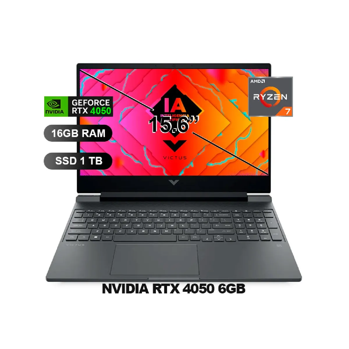 HP - Laptop HP Victus 15-FB2020LA 15.6” FHD 144Hz, AMD Ryzen 7 8845HS, 16GB DDR5, 1TB SSD, RTX-4050 6GB GDDR6, Free DOS