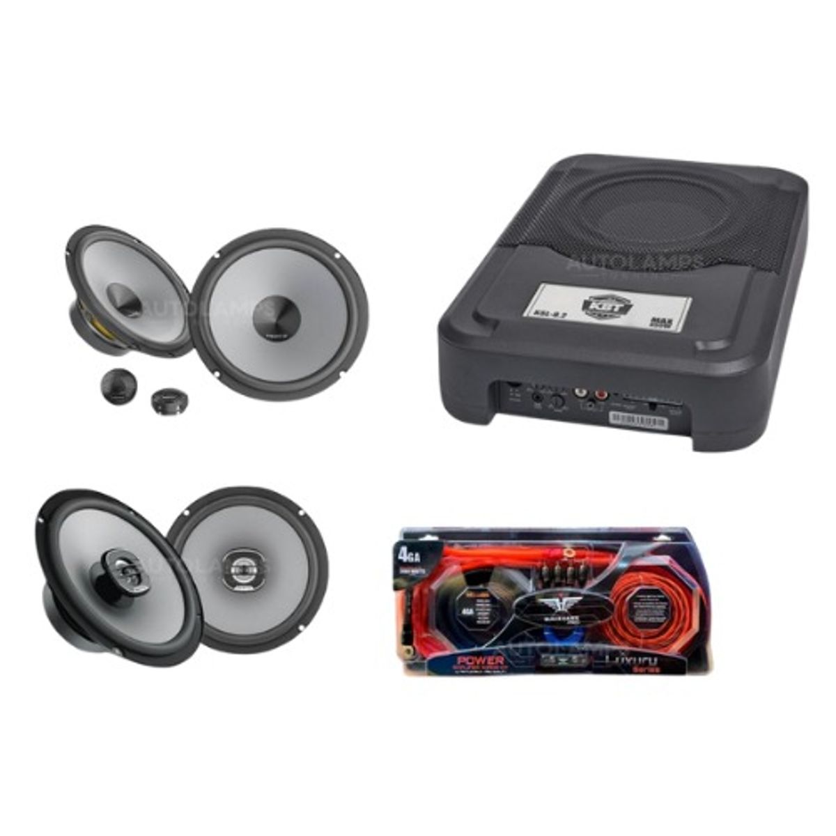 GENERICO - COMBO DE AUDIO COMPLETO KBT COMPONENTES+COAXIALES+SUB ACTIVO