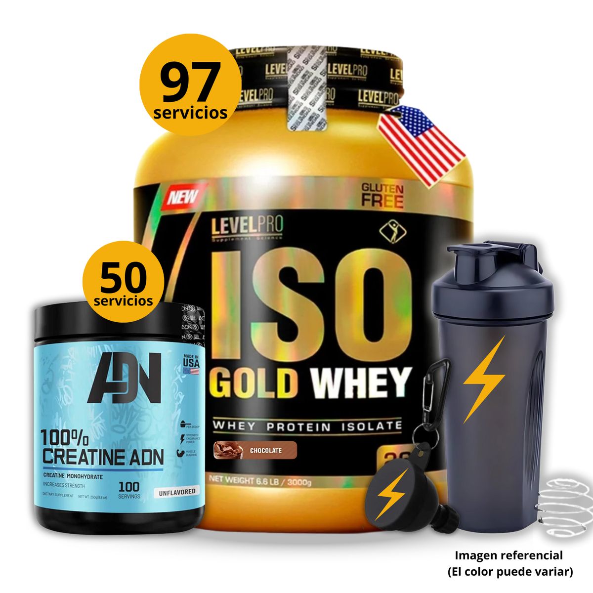 UNIVERSE NUTRITION - Proteína Iso gold whey de 3kg Chocolate + Creatina ADN de 250gr + regalos