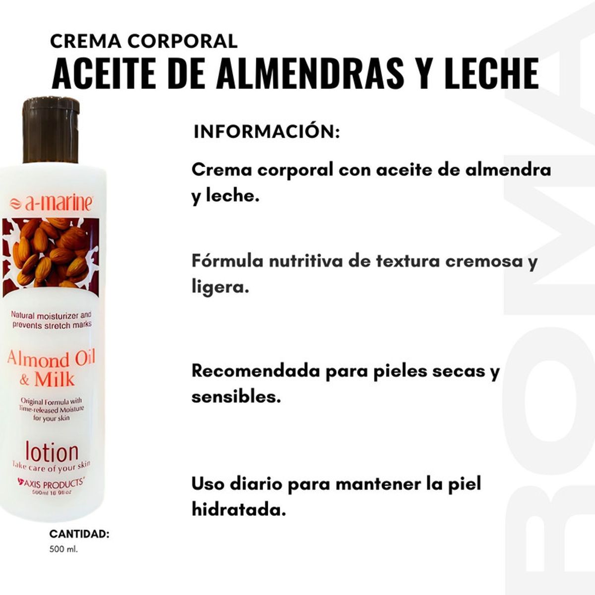 GENERICO - CREMA CORPORAL ACEITE DE ALMENDRAS Y LECHE 500ML