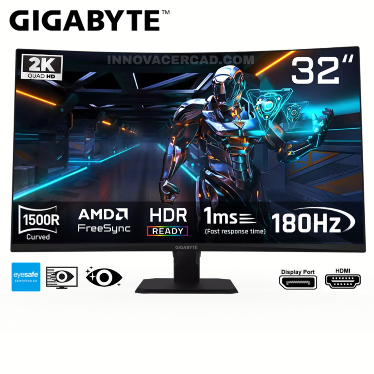 GIGABYTE - Monitor Gigabyte Gaming Curvo GS32QCA QHD 32 " 180HZ 1MS