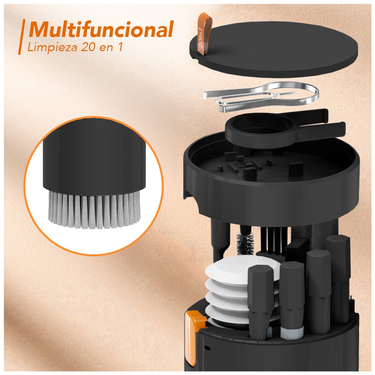 KELLER - Set de Limpieza 20 en 1 Portátil para Laptop, Celular y Auriculares Negro W79