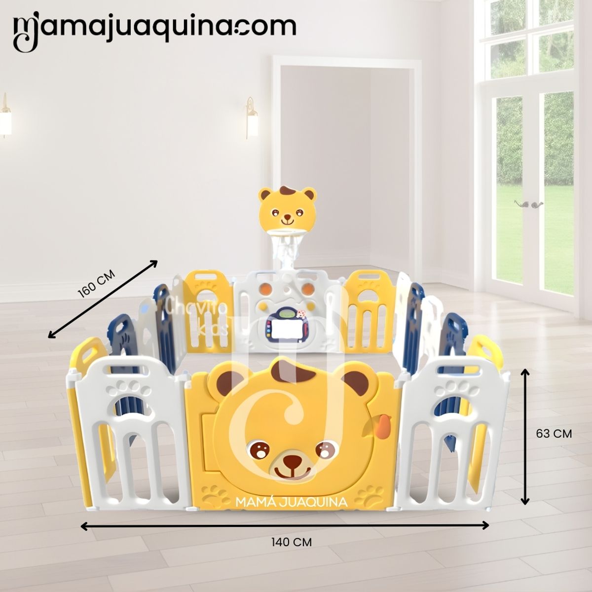 BABY - Corral Interactivo con Alfombra Plegable «TEDDY» Yellow