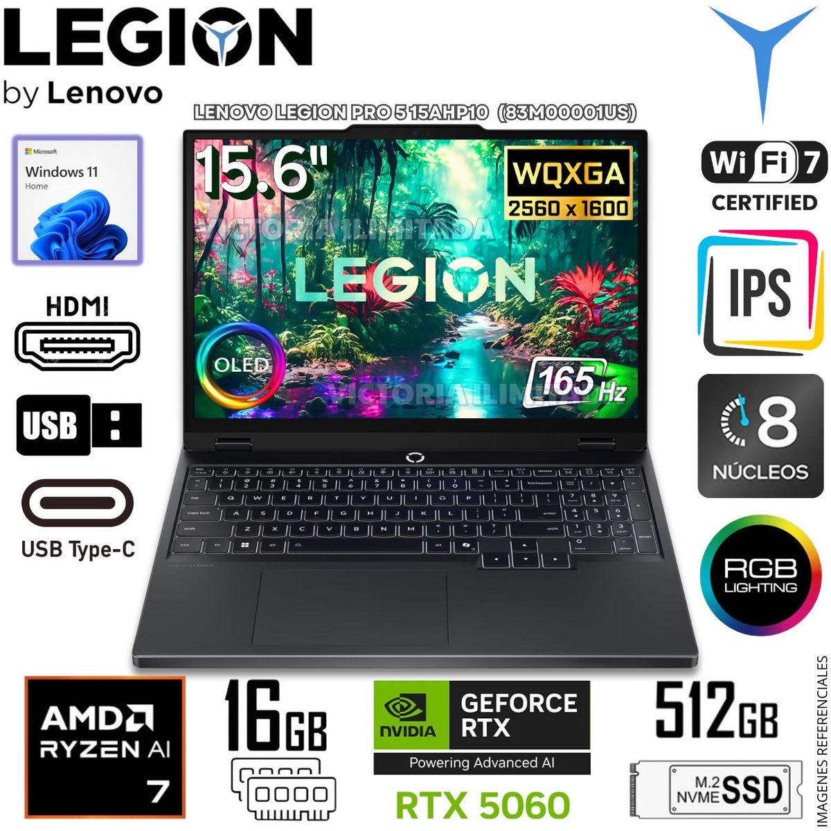 LENOVO - Laptop Gamer Lenovo Legion PRO 5 15AHP10 AMD Ryzen 7 260 NVIDIA RTX5060 16GB DDR5 512GB SSD OLED 83M00001US