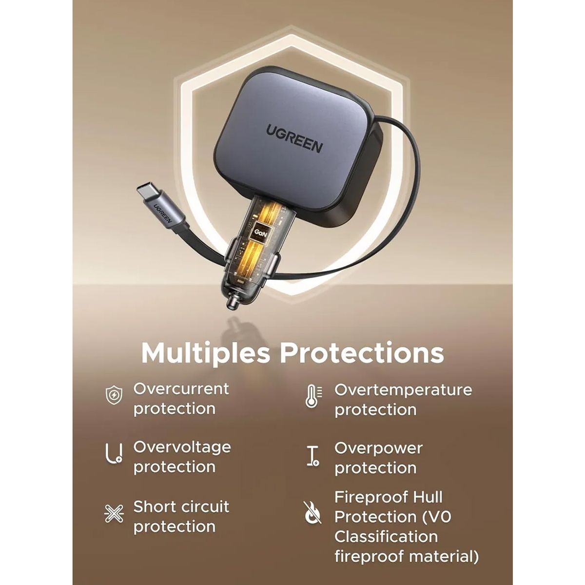 UGREEN - Cargador Ugreen 145W Para Carro C Rápida Cable Incluido Negro 55910B